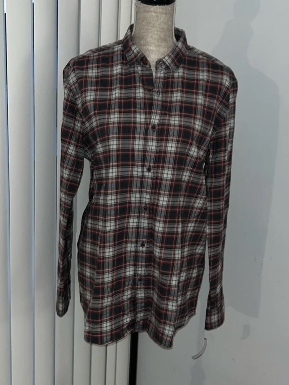 Men's Plaid Button-Up Shirt - Red & Black